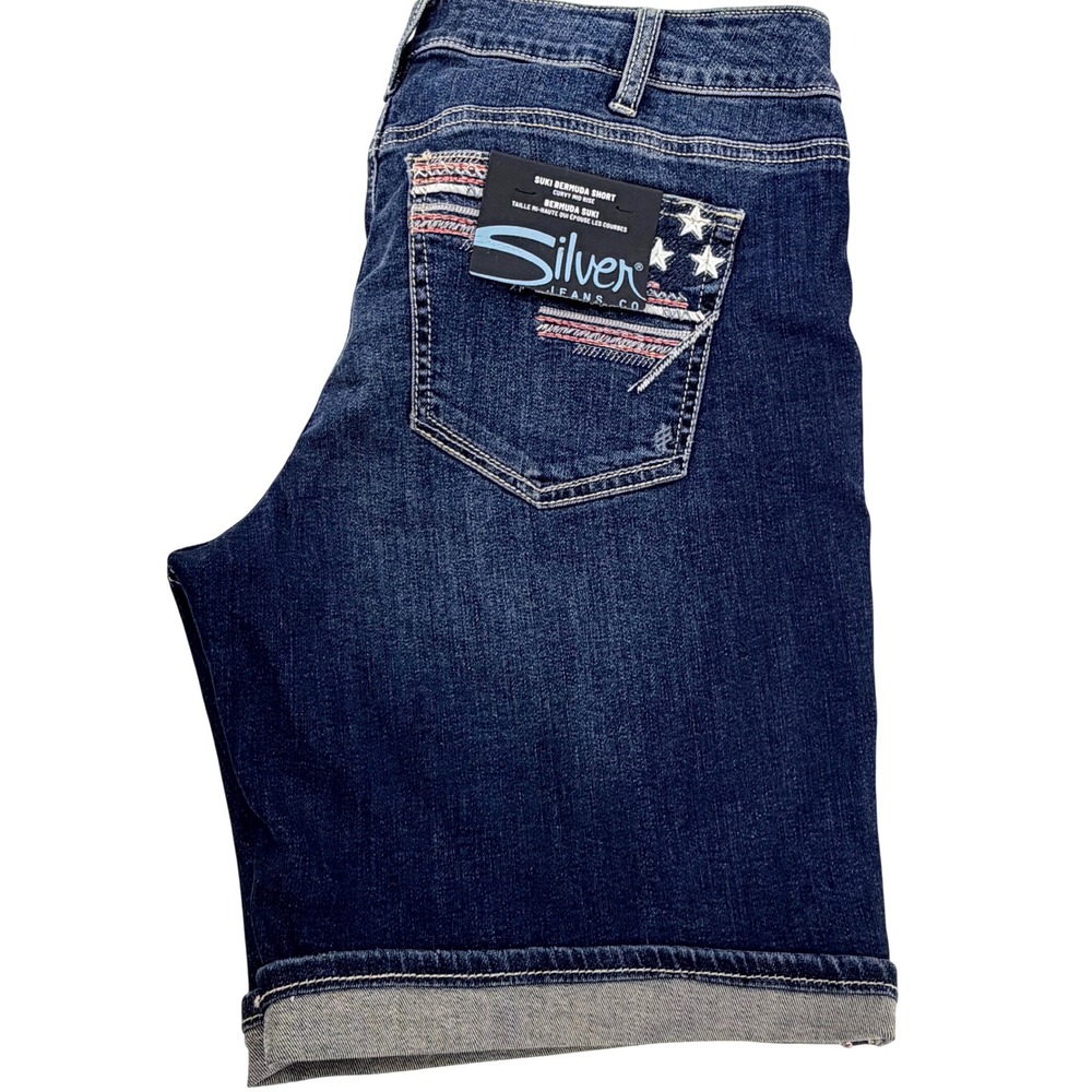 Silver Jeans Co Suki Bermuda Womens 34 Blue NEW Dark Wash Stretch Curvy Fit